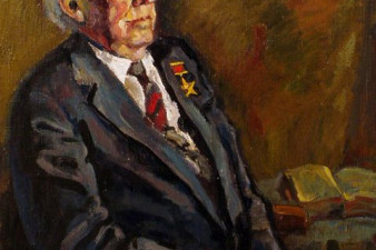 Виктор Алексеевич Грибанов – ветеран ВОВ, Герой Соц. Труда. 1999. Холст, масло. 105х85. ВОКГ